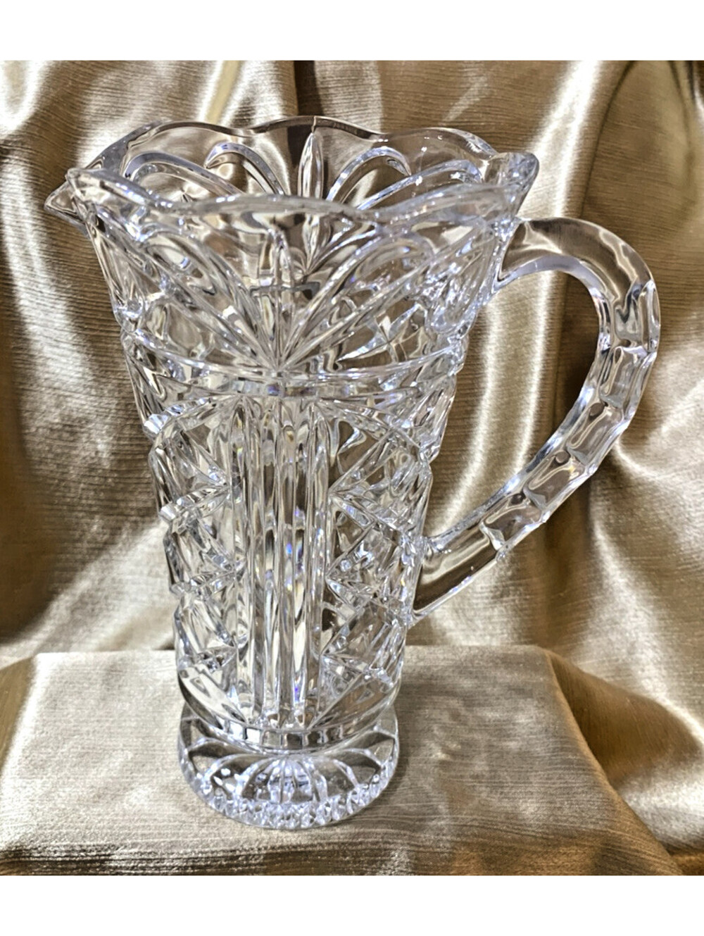 VTG Rogaska Crystal Footed Pitcher Vertical Ridge Scallop Handle & Notch Footer